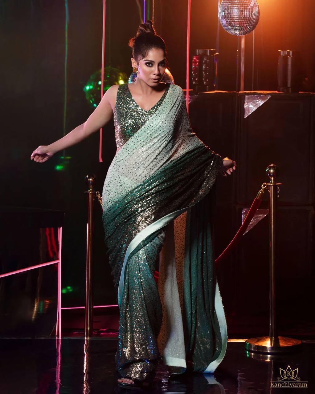 OLIVE GREEN Sequins Saree