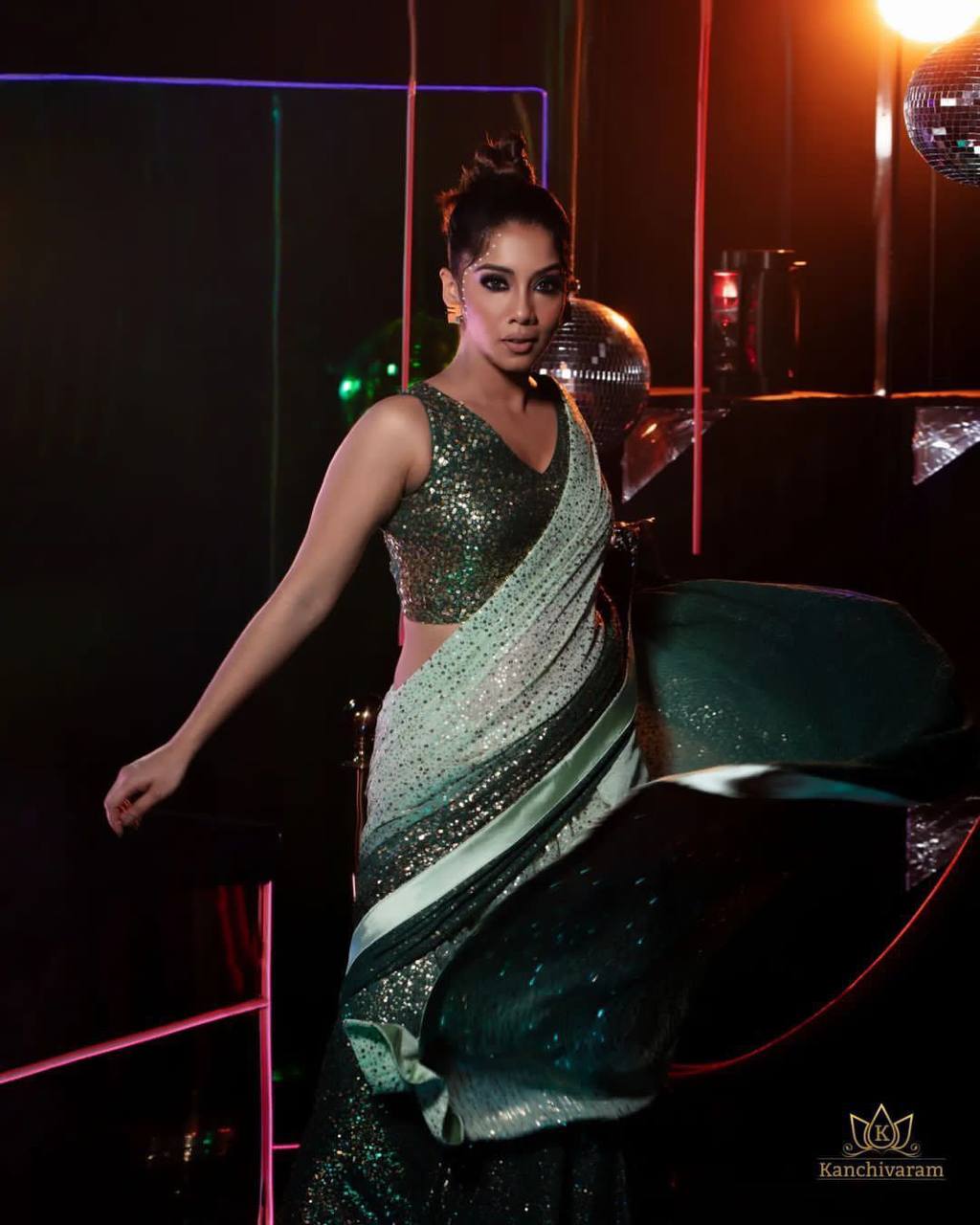 OLIVE GREEN Sequins Saree