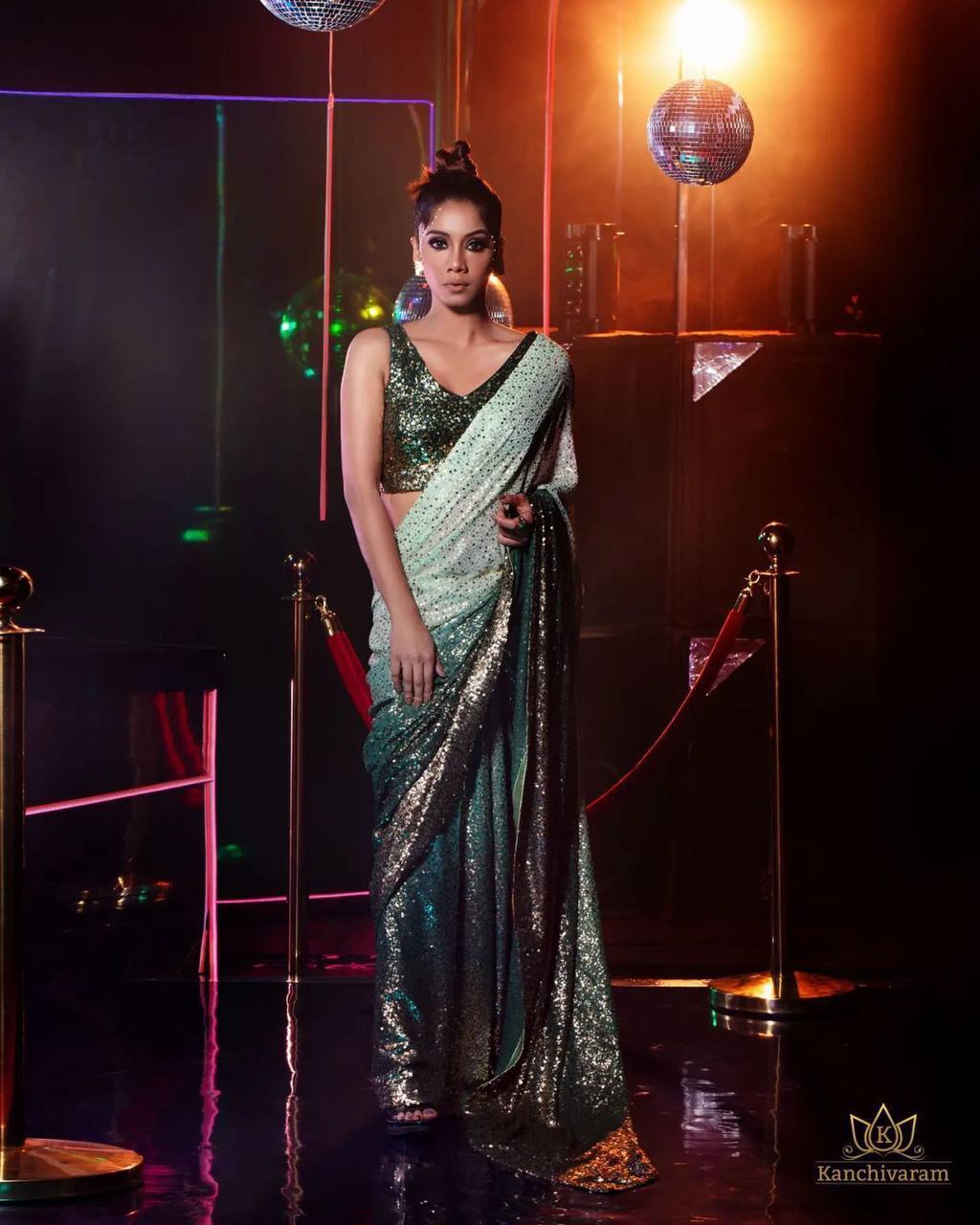 OLIVE GREEN Sequins Saree