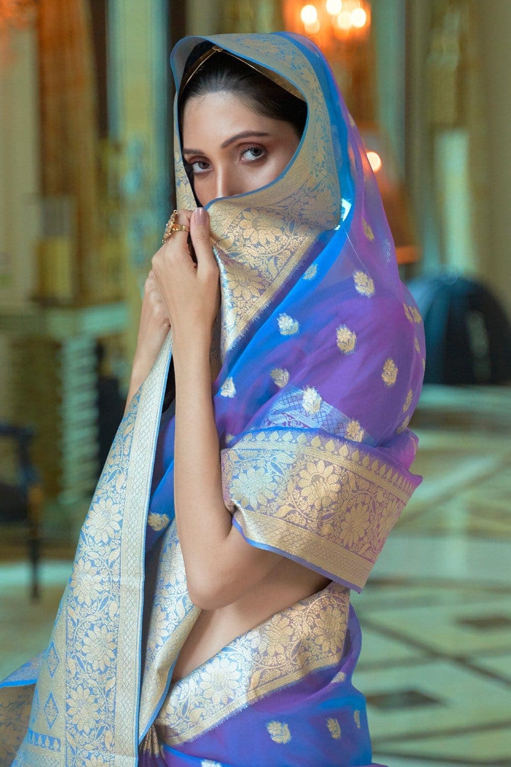 ADMIRAL BLUE ZARI WOVEN ORGANZA SILK SAREE