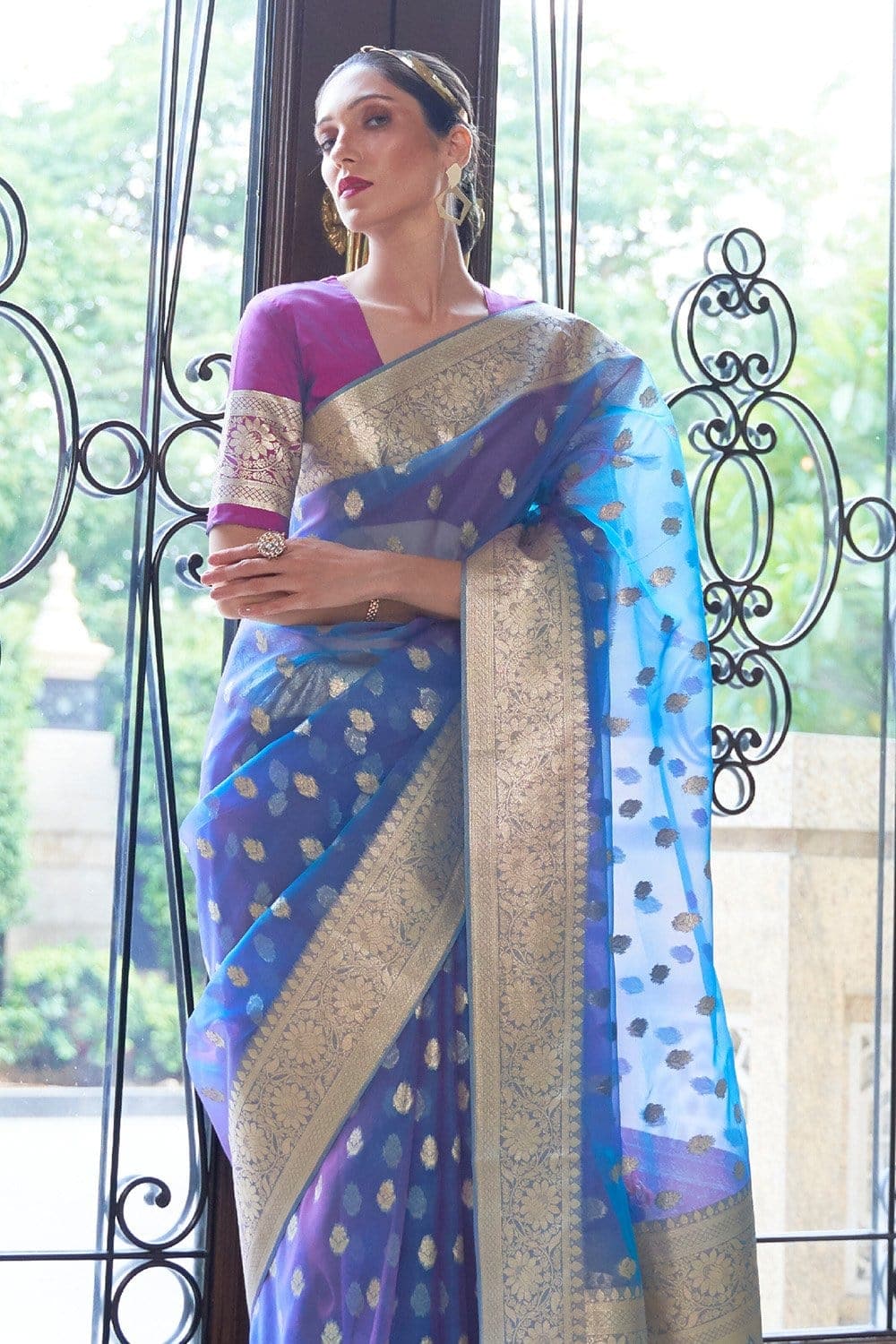 ADMIRAL BLUE ZARI WOVEN ORGANZA SILK SAREE