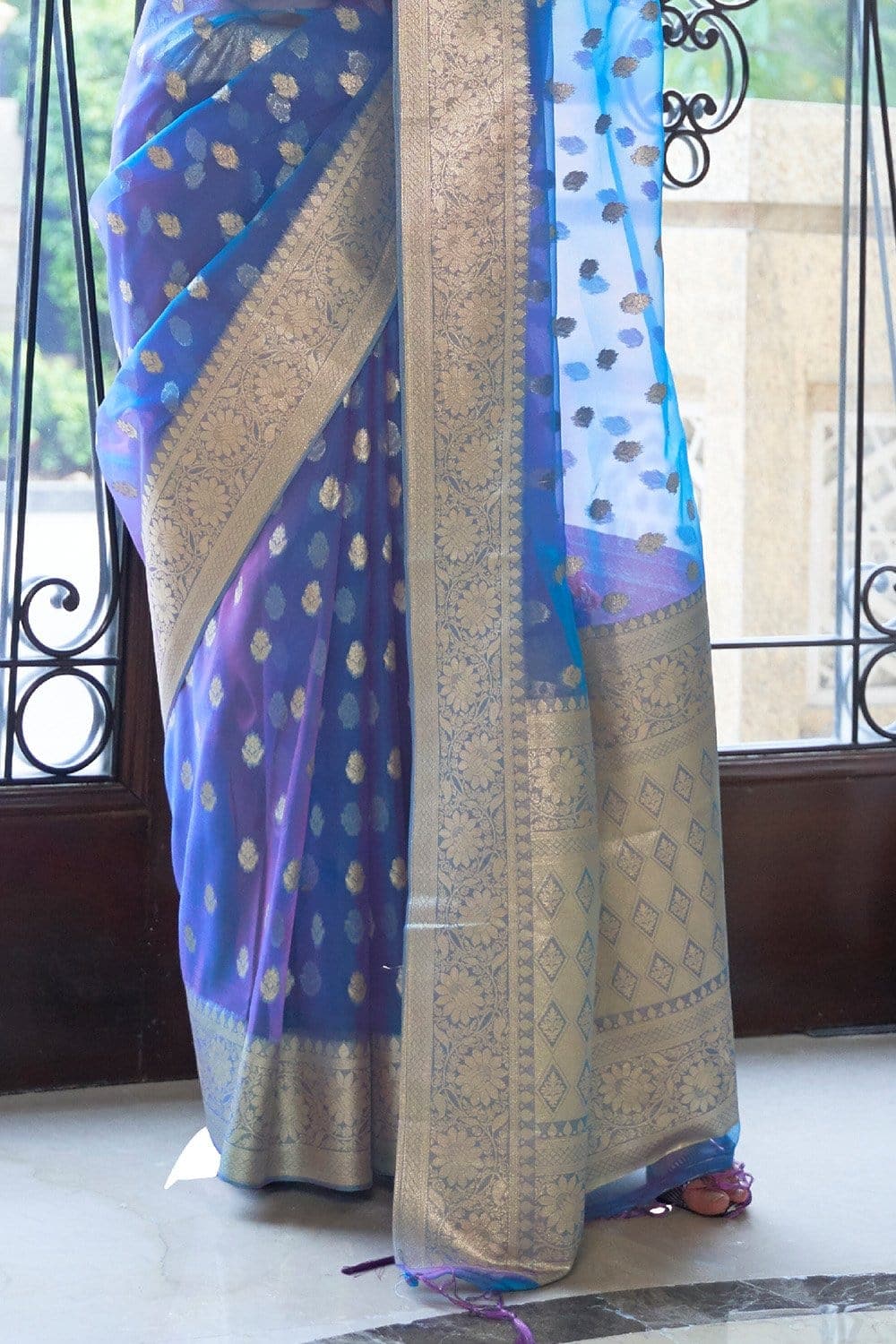 ADMIRAL BLUE ZARI WOVEN ORGANZA SILK SAREE