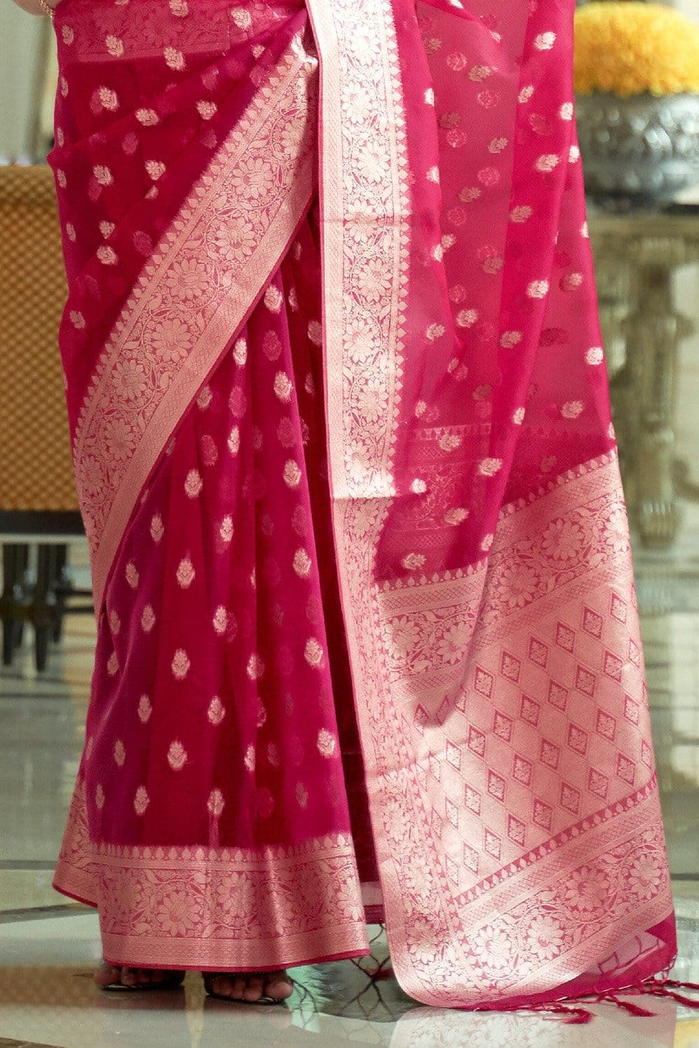 RADICAL RED ZARI WOVEN ORGANZA SILK SAREE