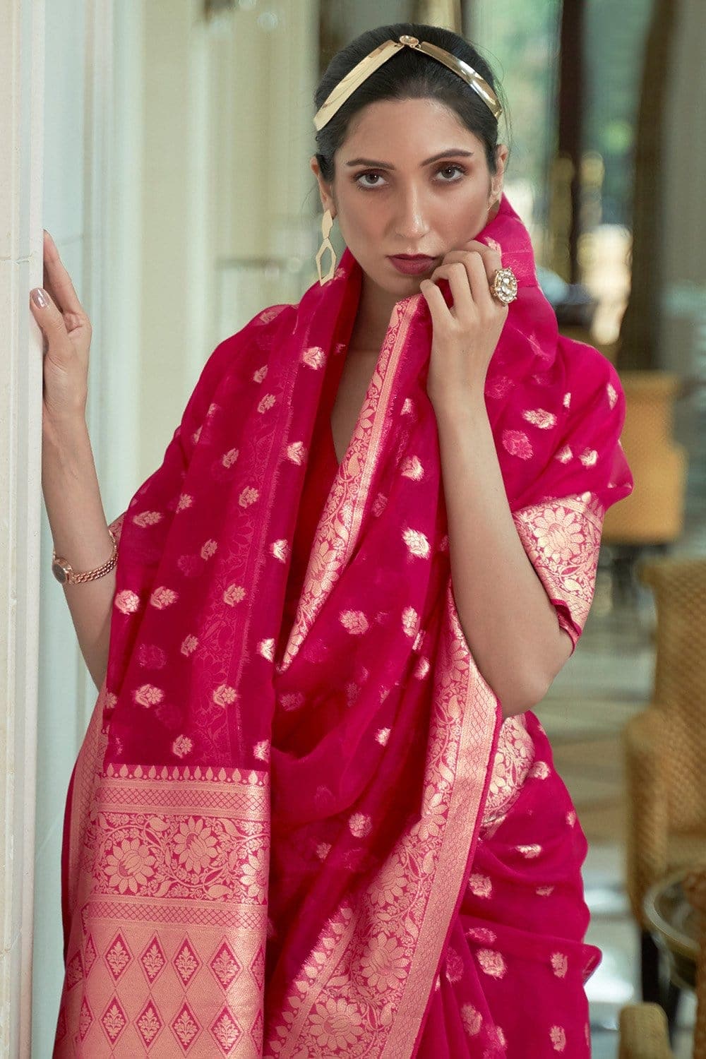 RADICAL RED ZARI WOVEN ORGANZA SILK SAREE