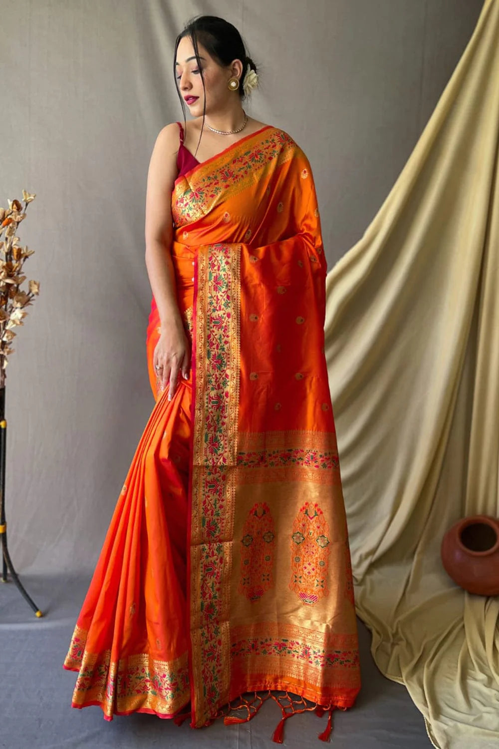 SUNSET ORANGE Paithani Saree