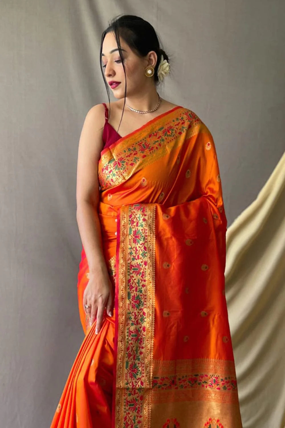 SUNSET ORANGE Paithani Saree