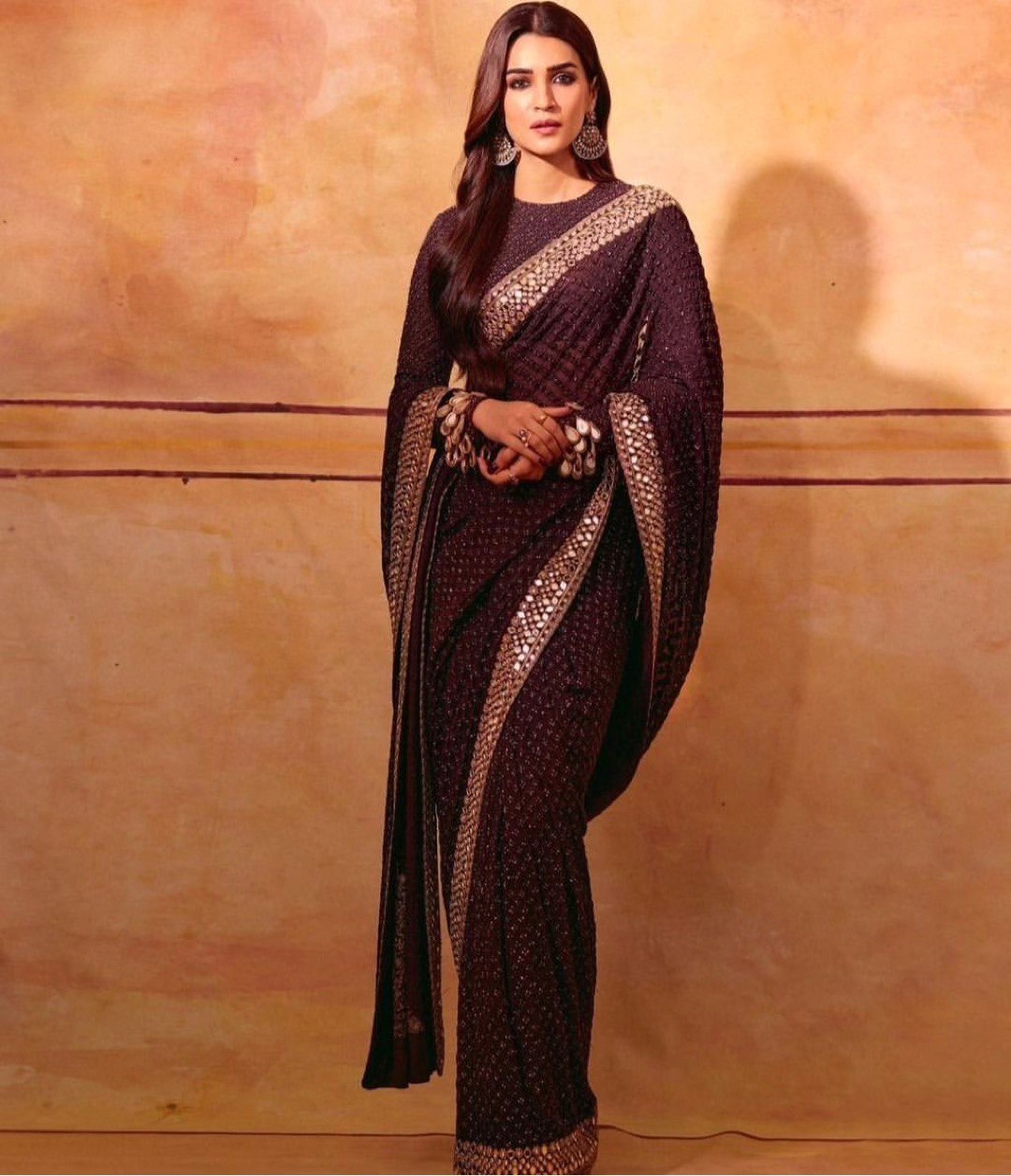 Beautiful BLACK Embroidery work Sequins SAREE