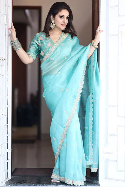 BLUE Beautiful Sequance & Cording Embroidery SAREE