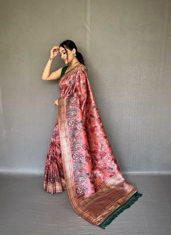 RANI PINK Kalamkari fusion print SAREE