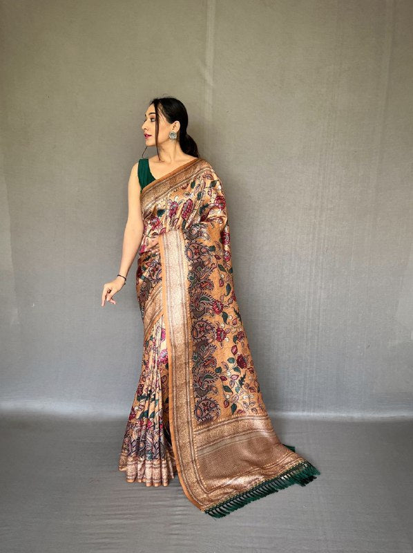 ROSE GOLD Kalamkari fusion print SAREE