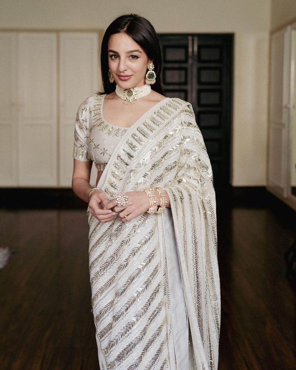 SUPERHIT BOLLYWOOD OFF WHITE Sequins SAREE