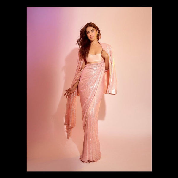 CREEMY PINK Bollywood celebrity sequence saree