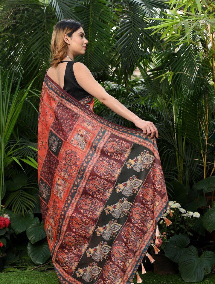 Orange Saffron Splendor Vibrant Kalamkari Symphony