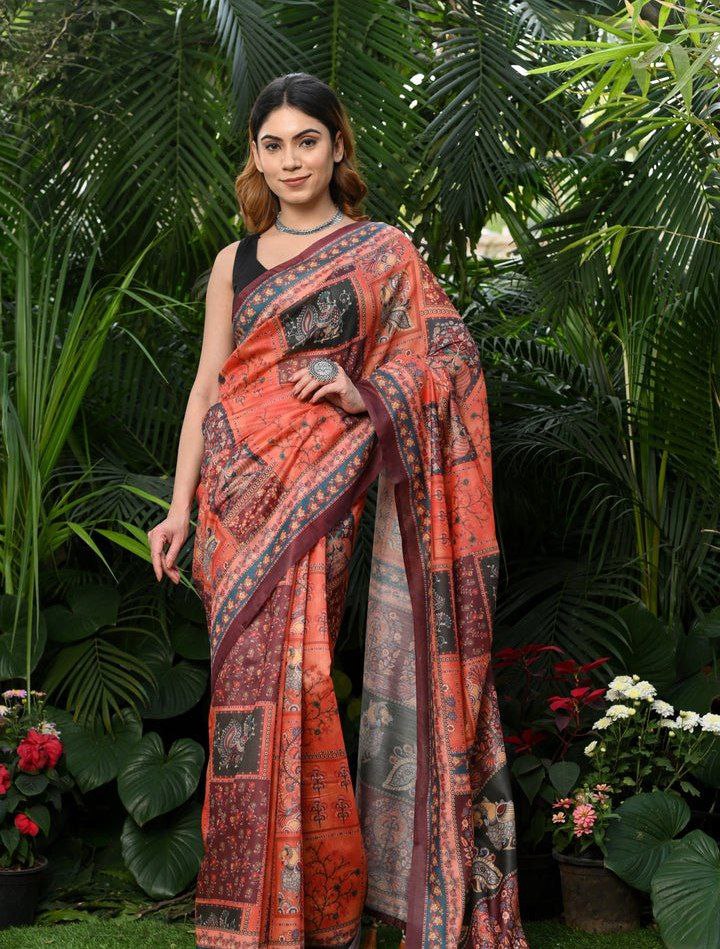 Orange Saffron Splendor Vibrant Kalamkari Symphony