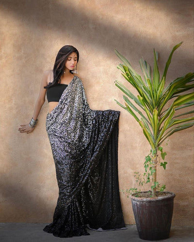 BLACK Bollywood BlockBuster Design Sequins SAREE