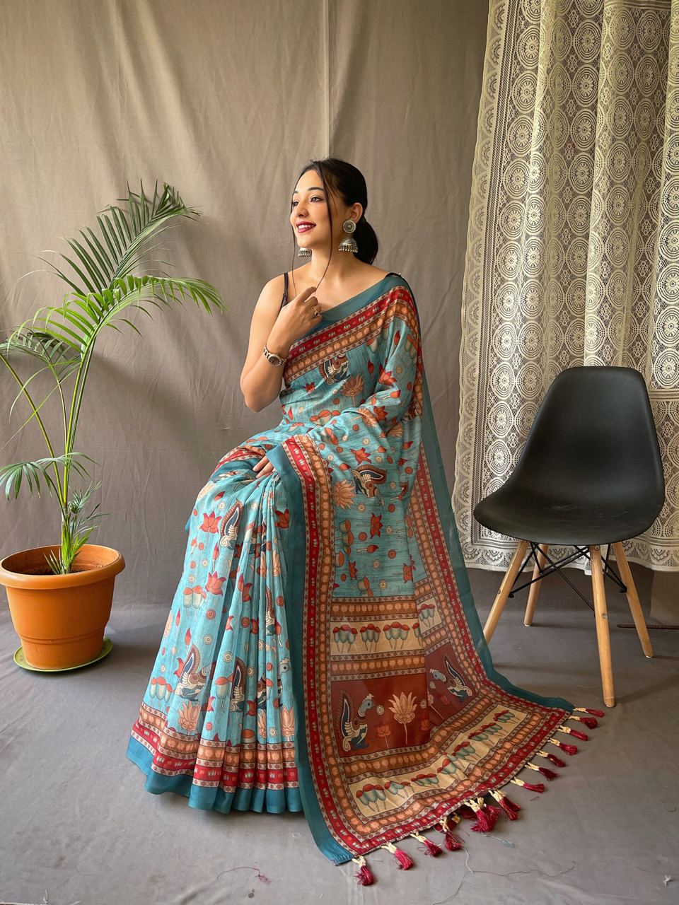 LIGHT Blue Printed Cotton Silk Saree