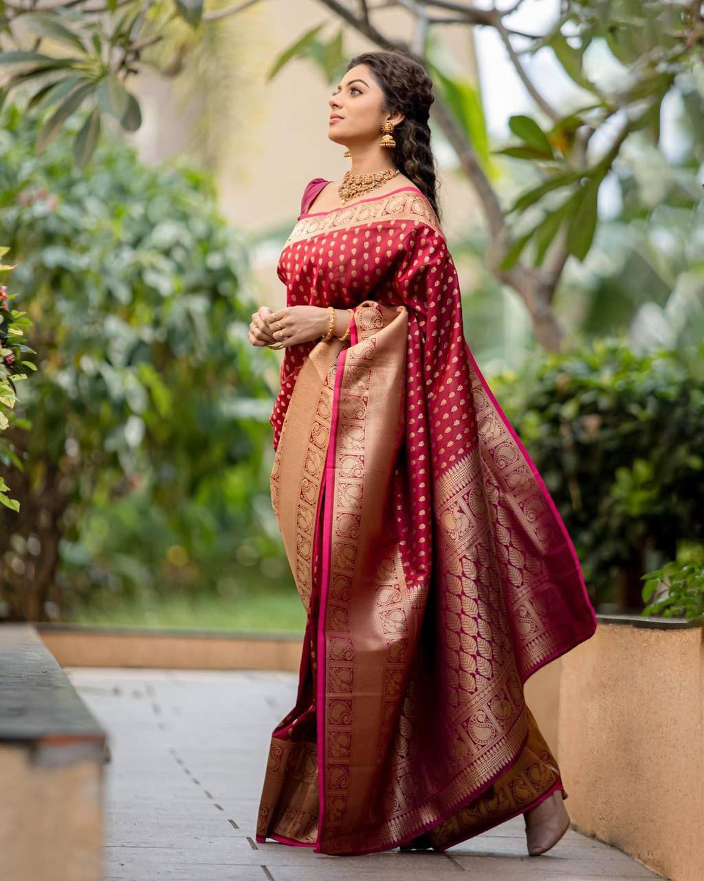 MAROON BANARASI SILK SAREE WITH HEAVY BROCADE BLOUSE