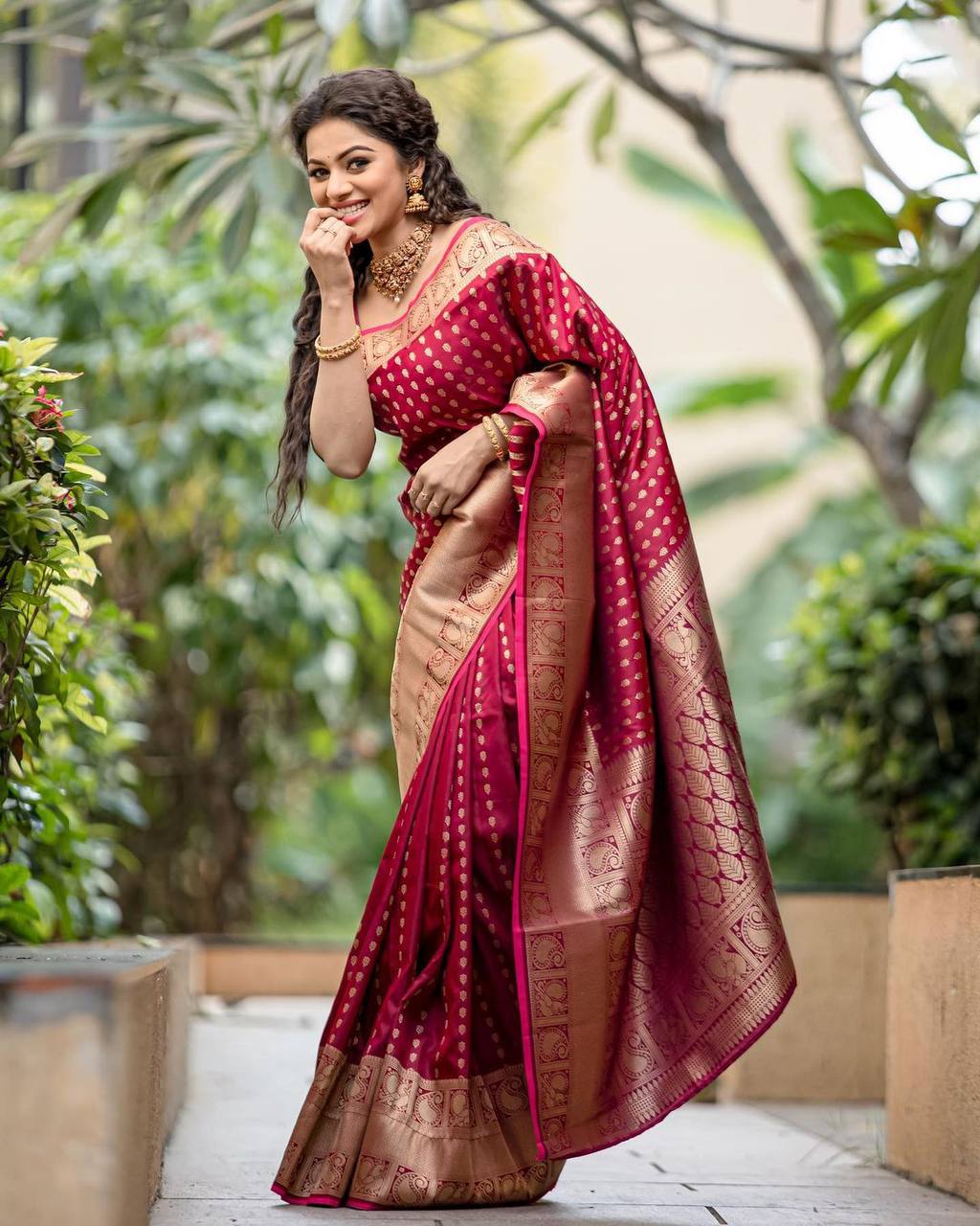 MAROON BANARASI SILK SAREE WITH HEAVY BROCADE BLOUSE