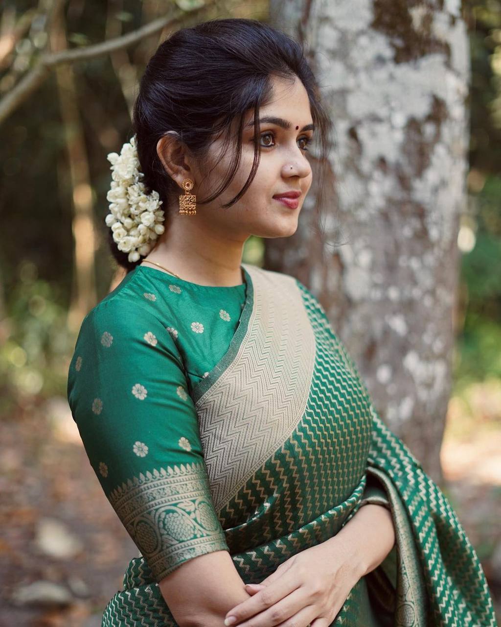 GREEN BANARASI SILK SAREE WITH HEAVY BROCADE BLOUSE