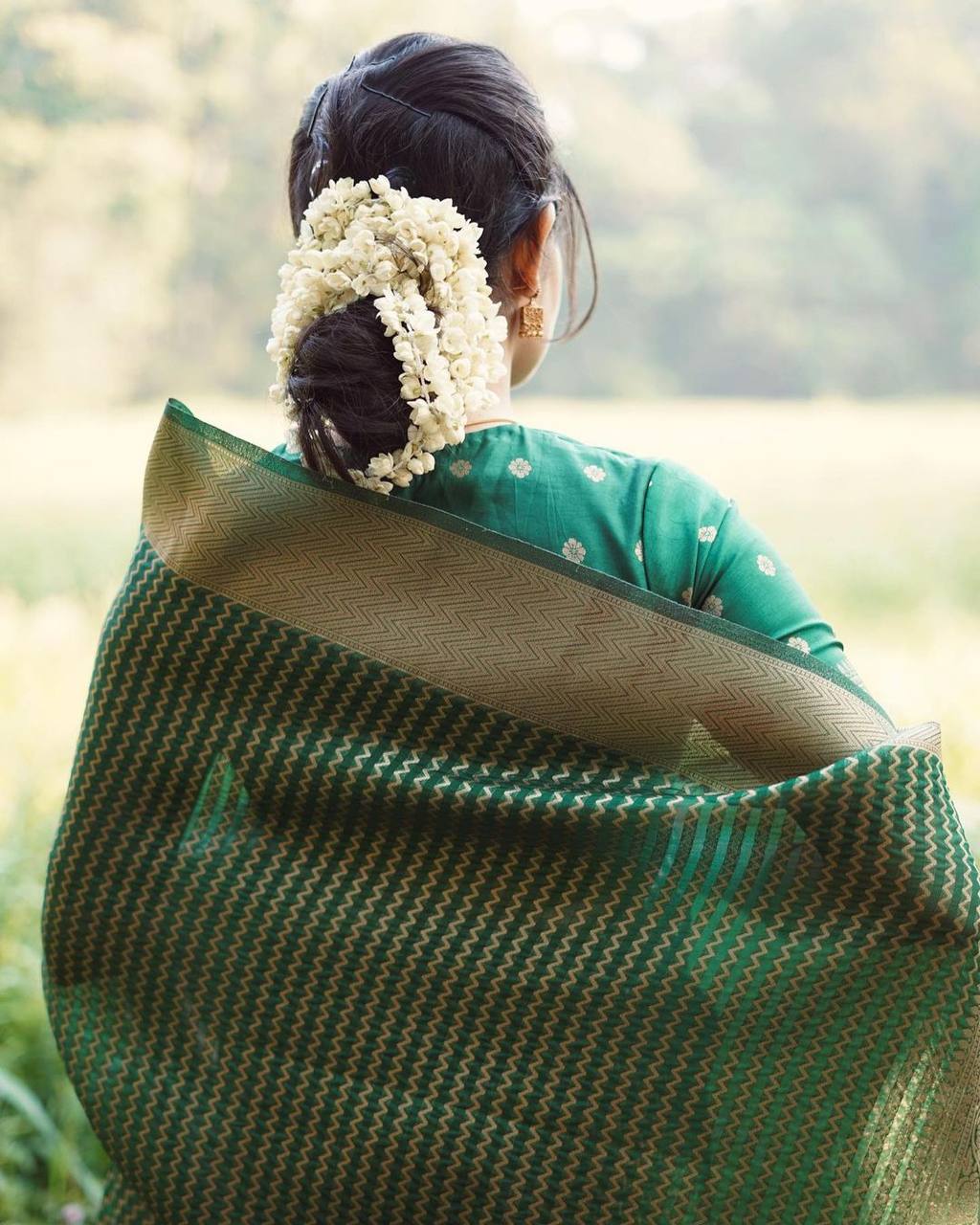 GREEN BANARASI SILK SAREE WITH HEAVY BROCADE BLOUSE