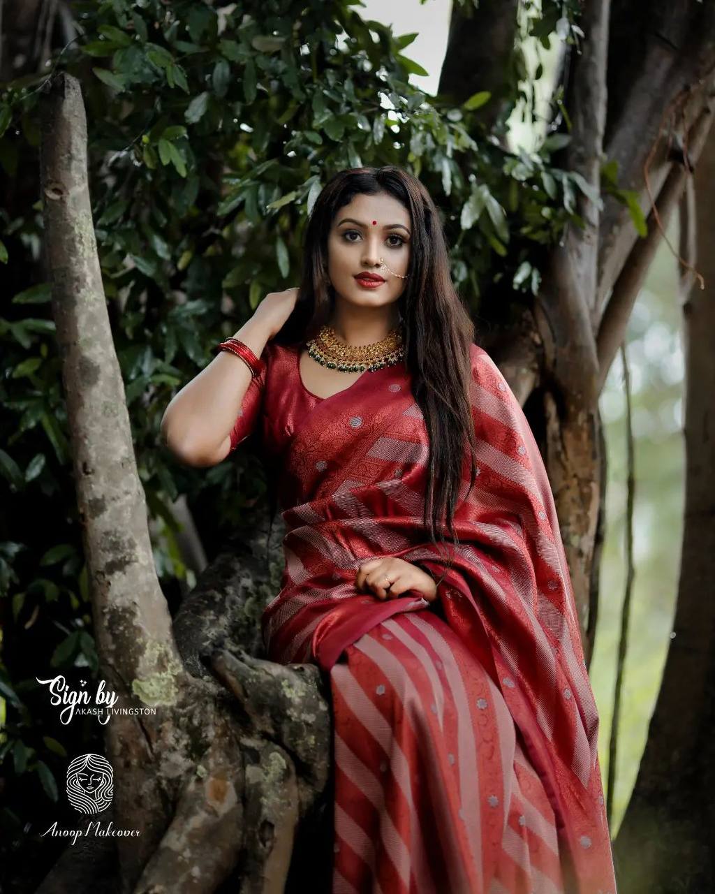 REDISH MAROON BANARASI SILK SAREE WITH HEAVY BROCADE BLOUSE