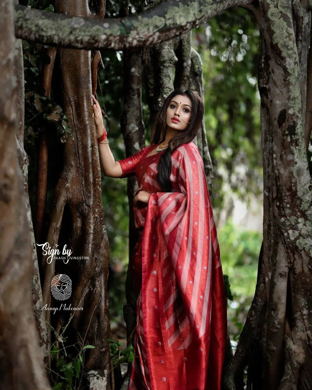 REDISH MAROON BANARASI SILK SAREE WITH HEAVY BROCADE BLOUSE