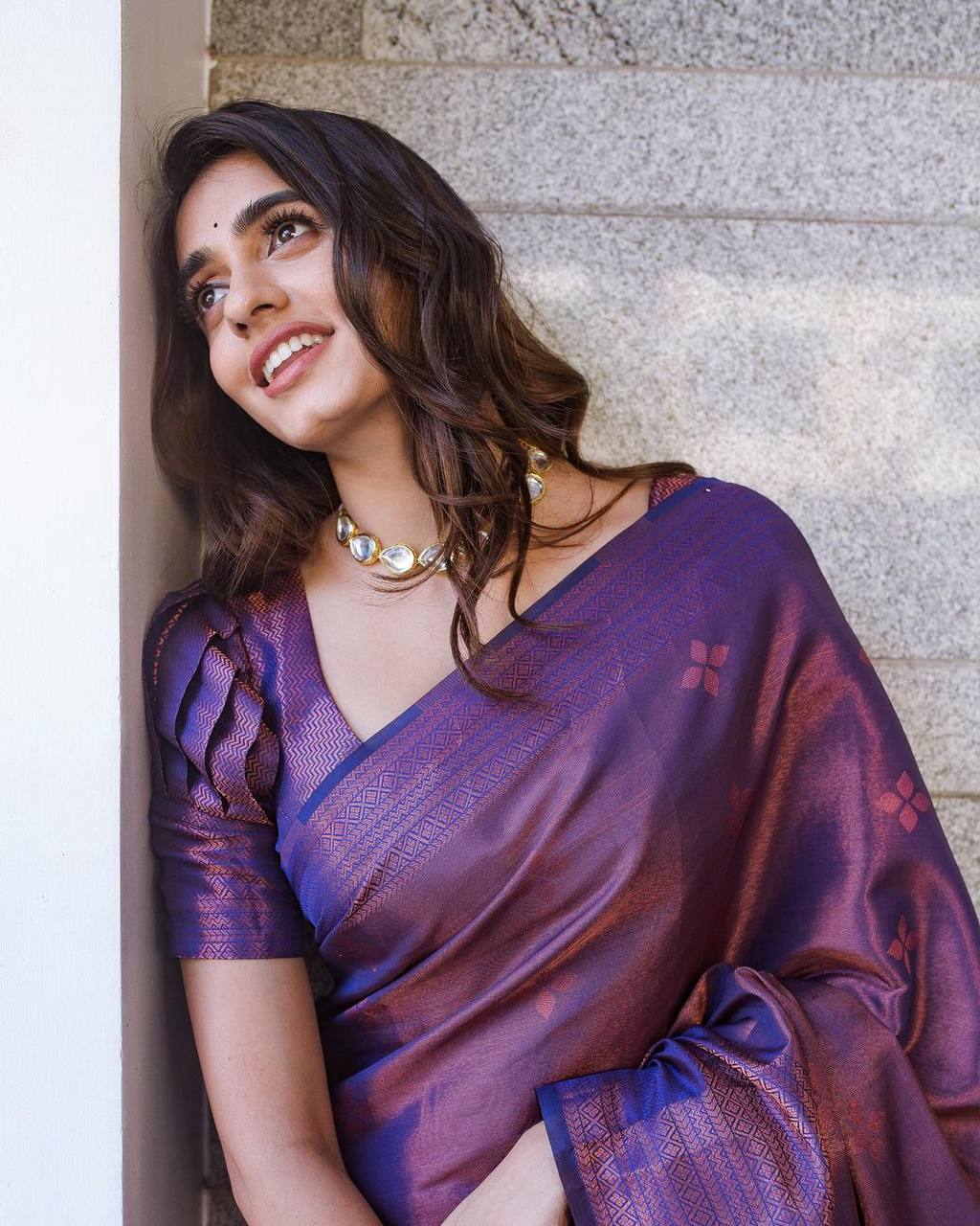 VIOLET BANARASI SILK SAREE WITH HEAVY BROCADE BLOUSE