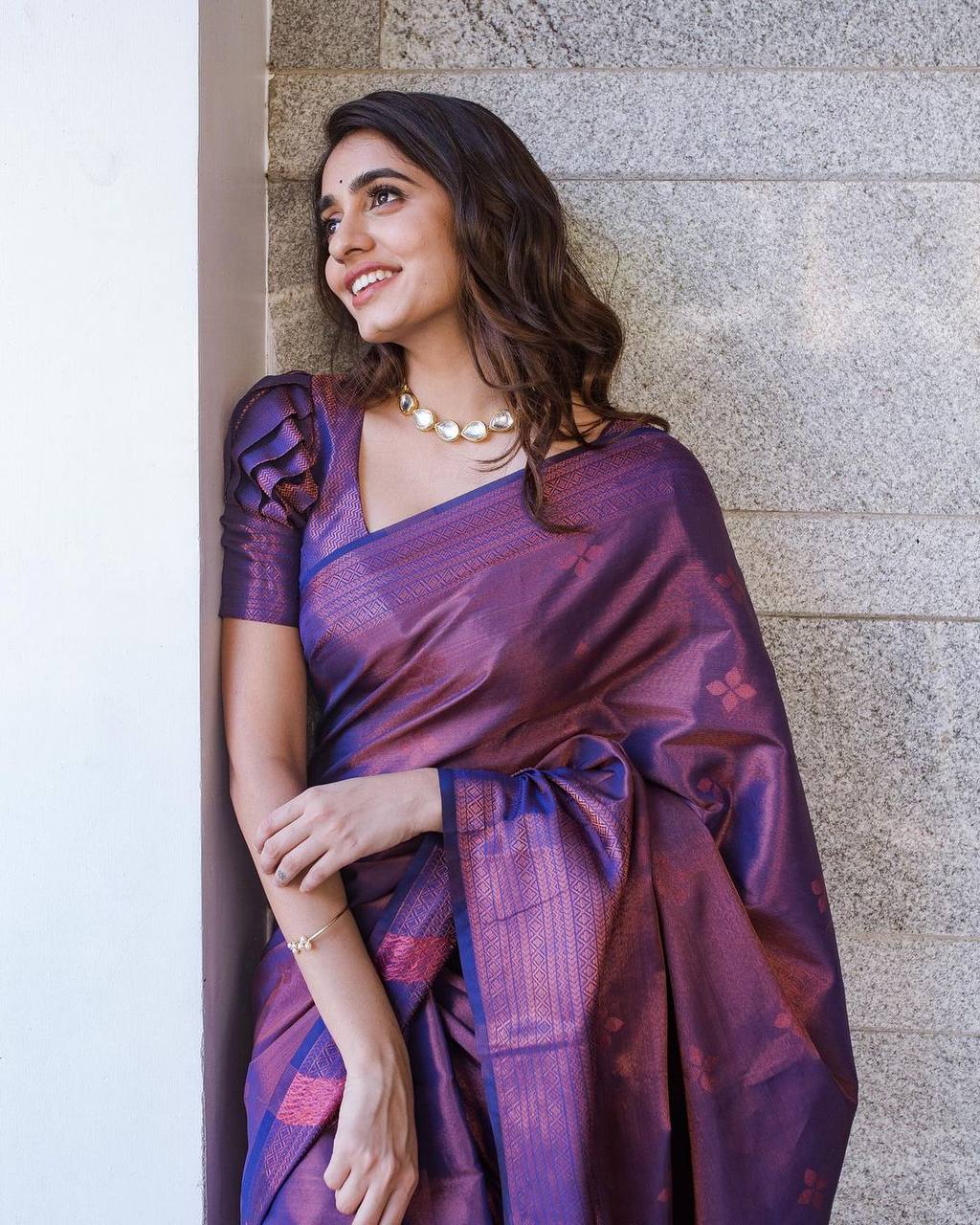 VIOLET BANARASI SILK SAREE WITH HEAVY BROCADE BLOUSE