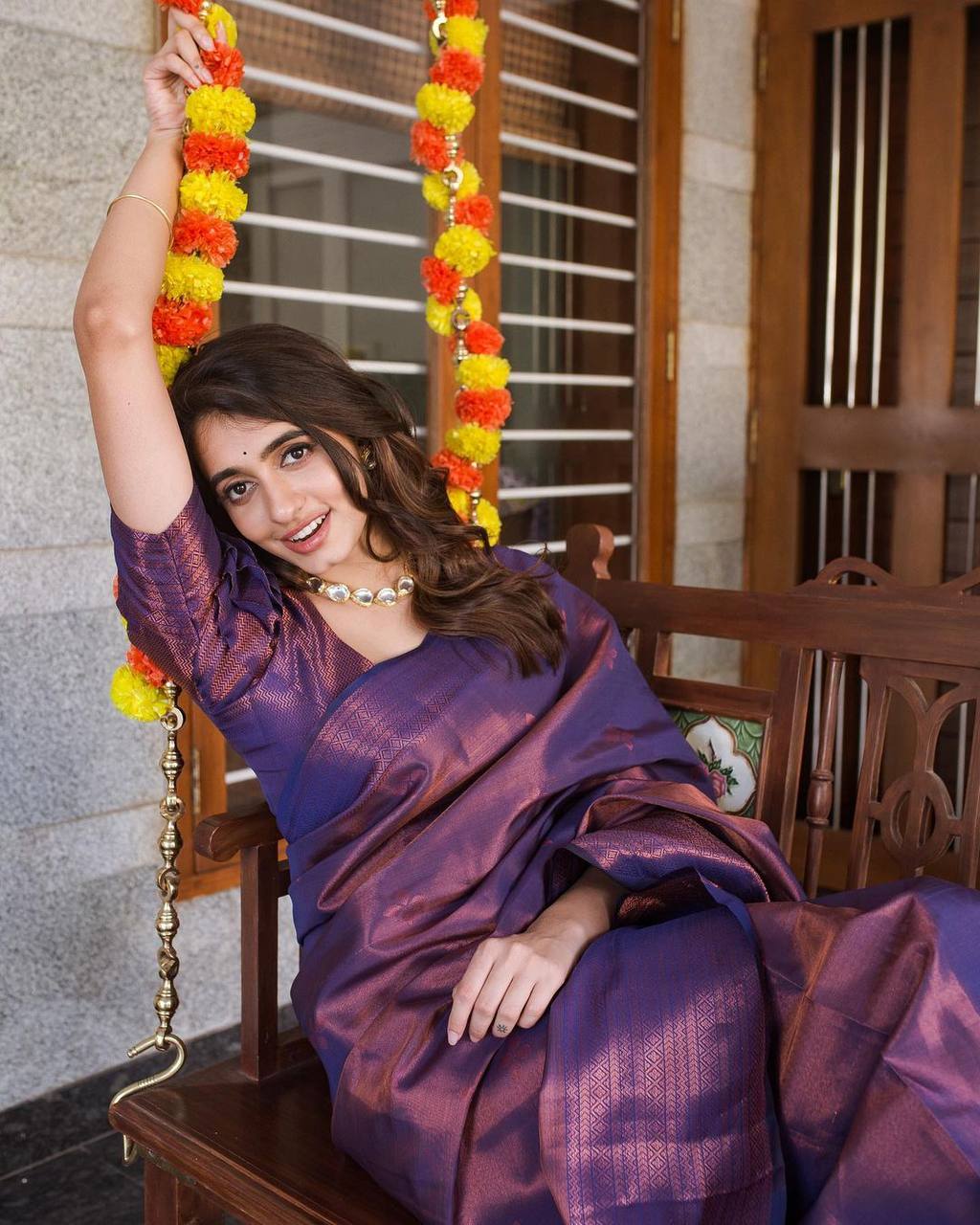 VIOLET BANARASI SILK SAREE WITH HEAVY BROCADE BLOUSE