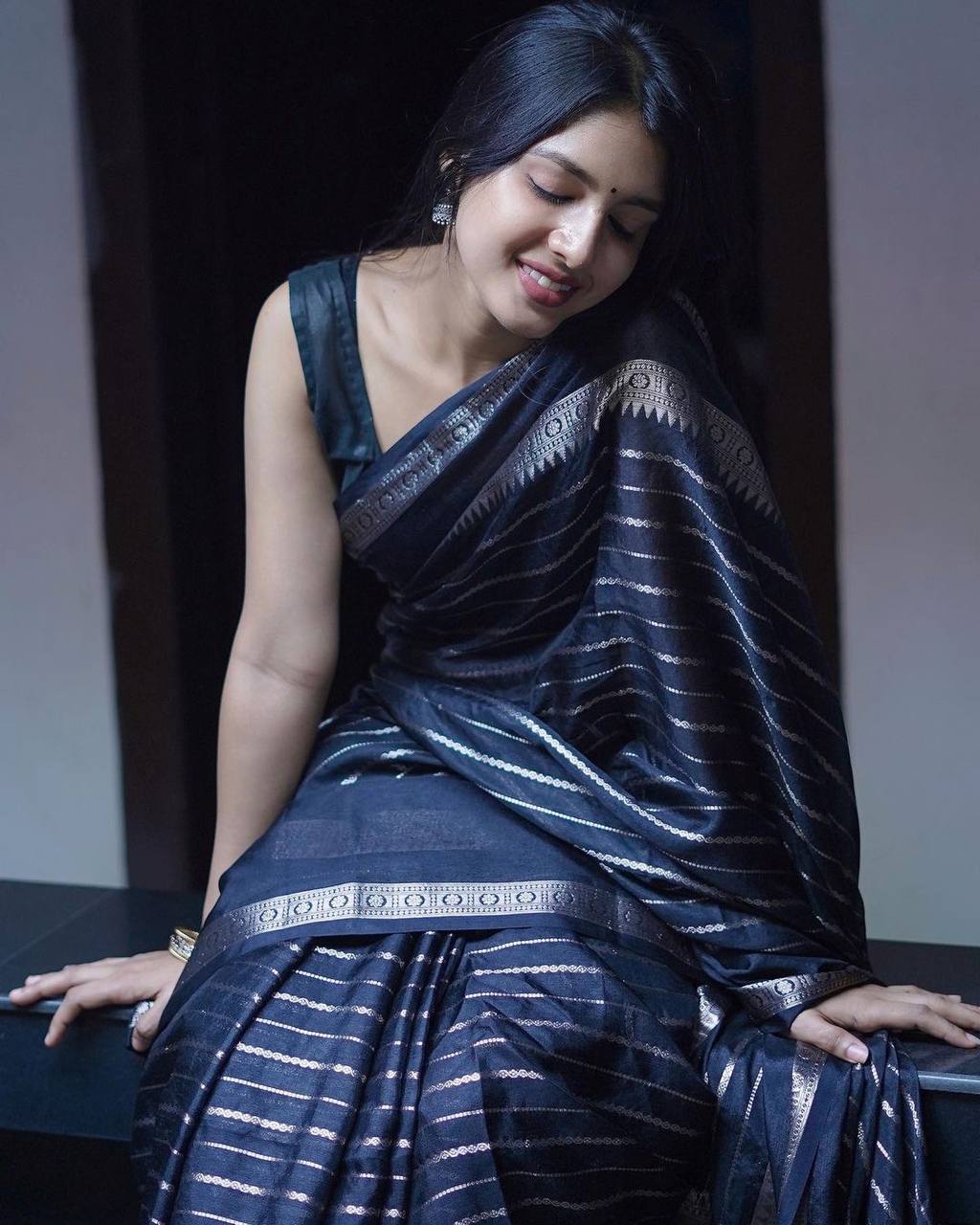 BLACK BANARASI SILK SAREE WITH HEAVY BROCADE BLOUSE