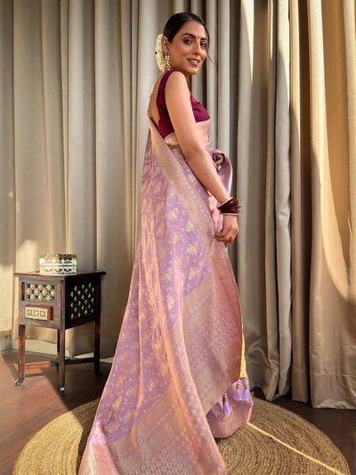 LAVENDER COLOUR PURE SEMI SILK SAREE WITH HEAVY BROCADE BLOUSE