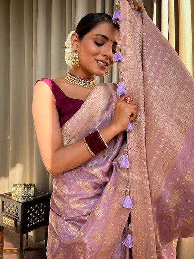 LAVENDER COLOUR PURE SEMI SILK SAREE WITH HEAVY BROCADE BLOUSE