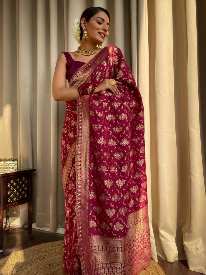 MAROON COLOUR PURE SEMI SILK SAREE WITH HEAVY BROCADE BLOUS