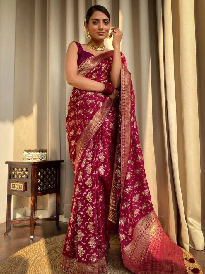 MAROON COLOUR PURE SEMI SILK SAREE WITH HEAVY BROCADE BLOUS