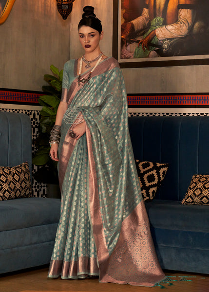 Gorgeous Ganges Green Banarasi Tissue Woven Silk Saree