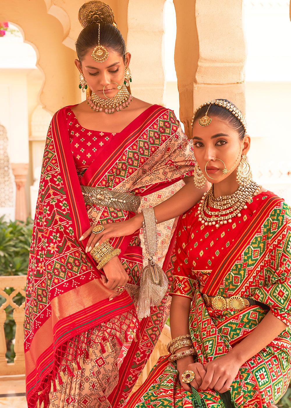 Add a Touch of Grace and Elegance to Your Wardrobe with the Apricot Pink Printed Patola Tussar Silk Saree