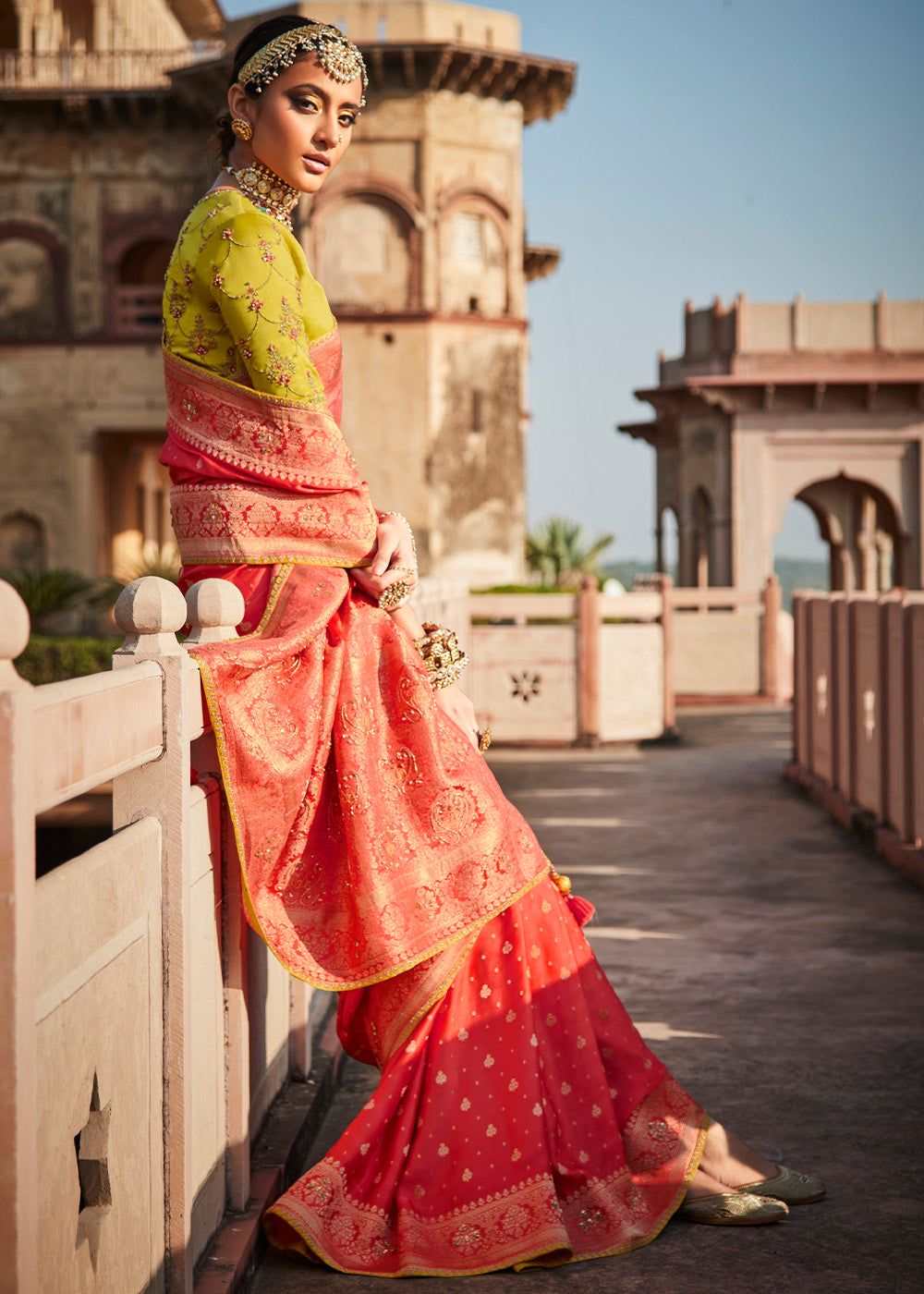 Regal and Majestic Red Woven Banarasi Silk Saree with Embroidered Blouse