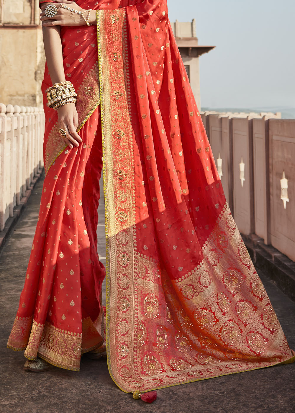 Regal and Majestic Red Woven Banarasi Silk Saree with Embroidered Blouse