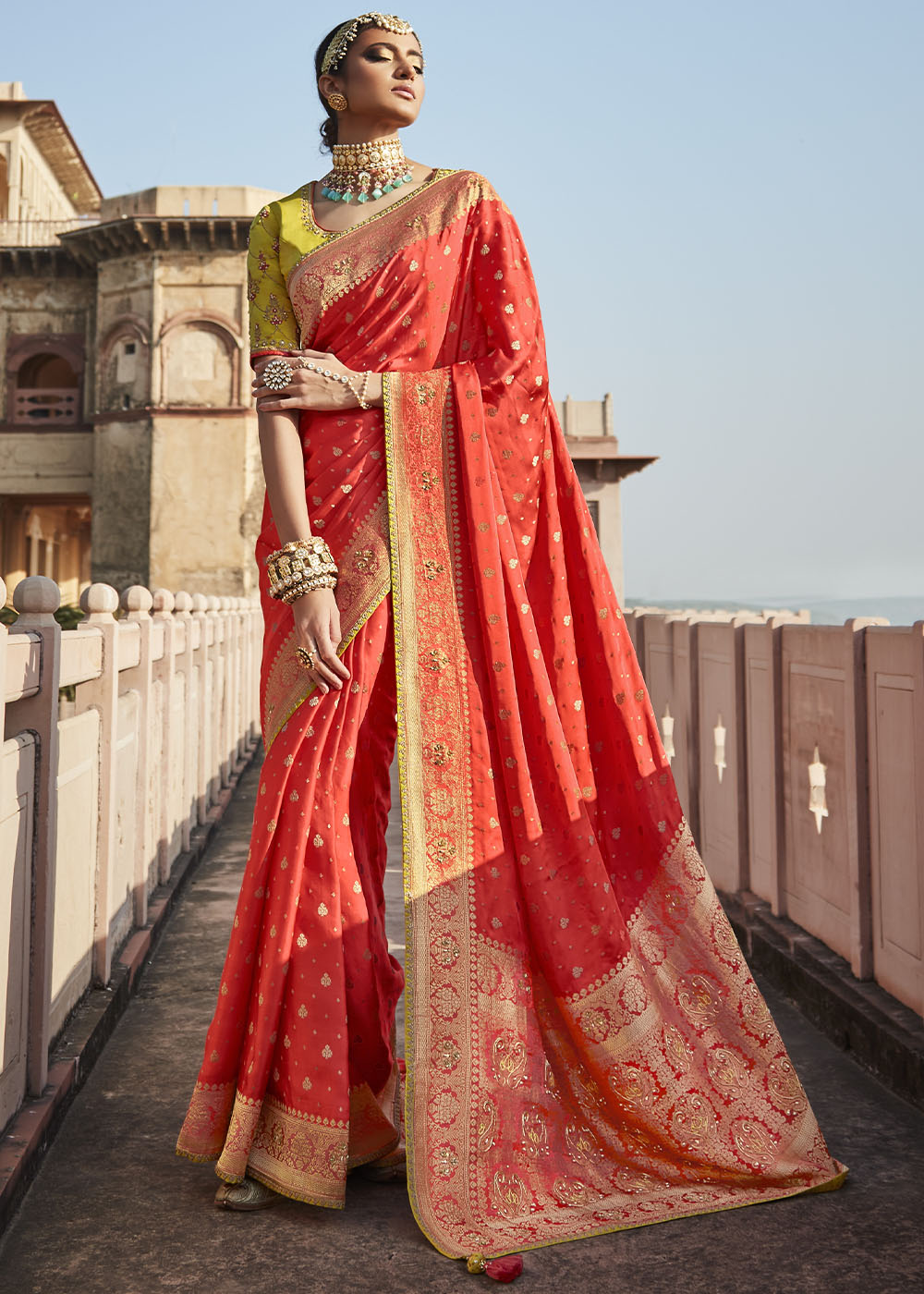 Regal and Majestic Red Woven Banarasi Silk Saree with Embroidered Blouse