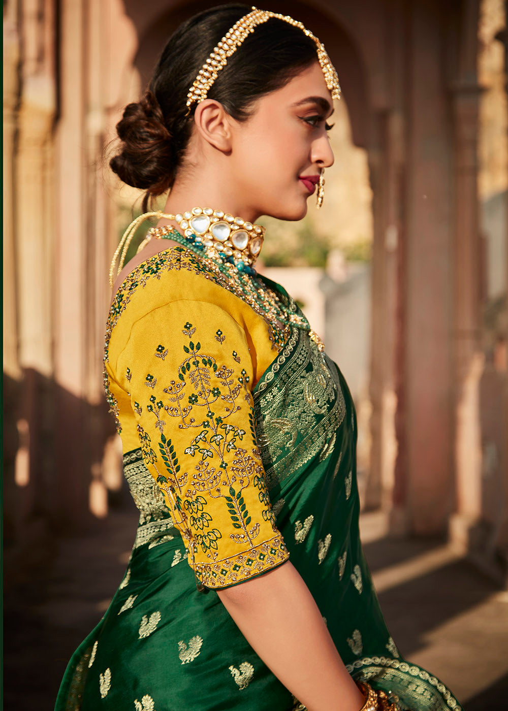 Enchanting and Graceful Green Woven Banarasi Silk Saree with Embroidered Blouse