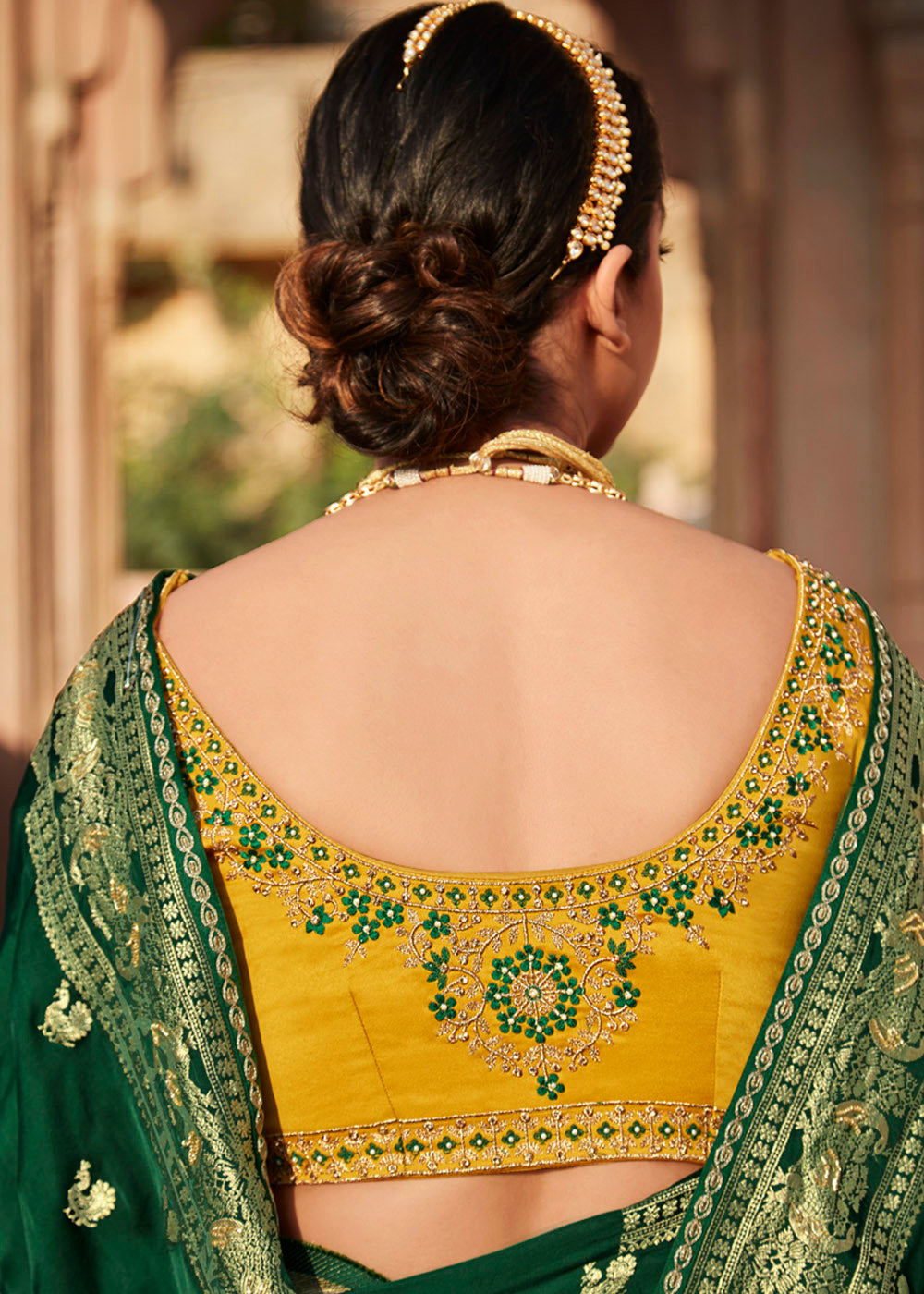 Enchanting and Graceful Green Woven Banarasi Silk Saree with Embroidered Blouse