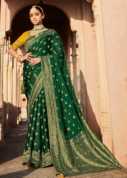 Enchanting and Graceful Green Woven Banarasi Silk Saree with Embroidered Blouse