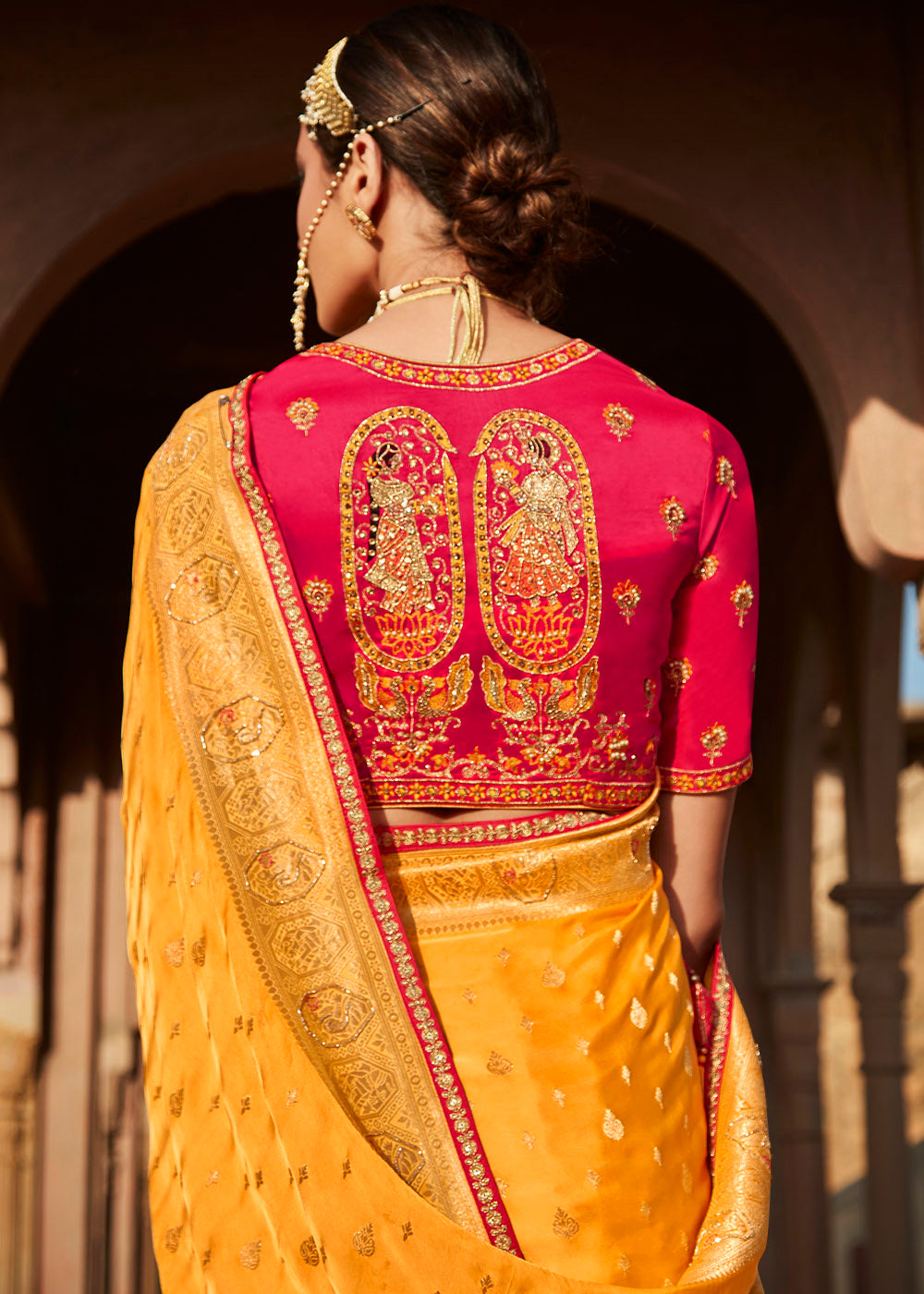 Radiant and Vibrant Orange Woven Banarasi Silk Saree with Embroidered Blouse