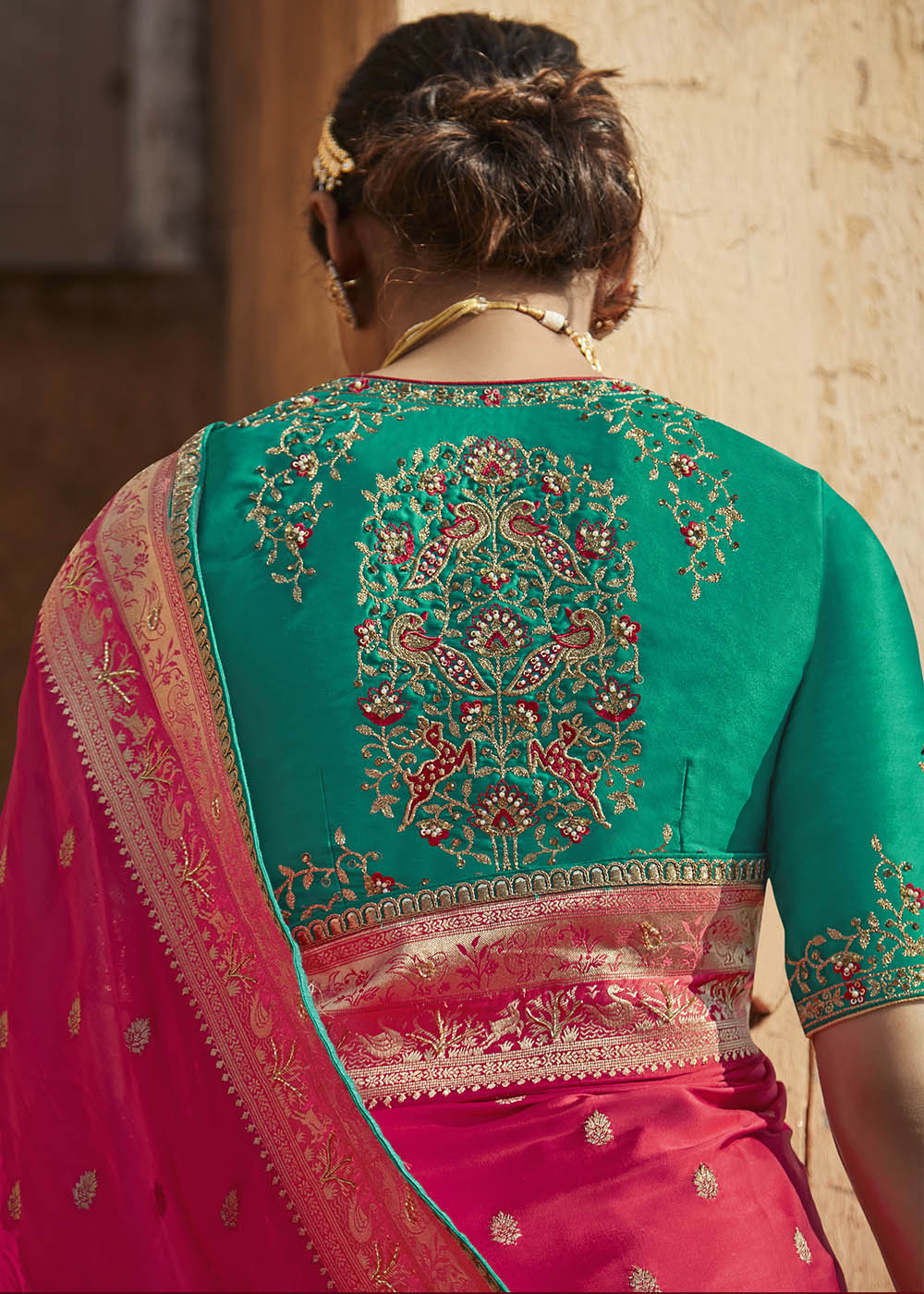 Elegant and Feminine Pink Woven Banarasi Silk Saree with Embroidered Blouse