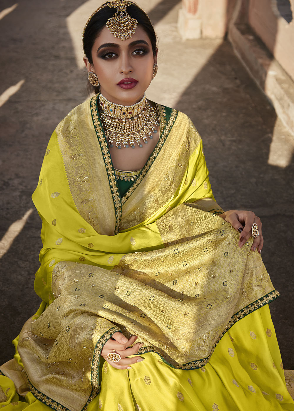 Regal and Majestic Green Woven Banarasi Silk Saree with Embroidered Blouse