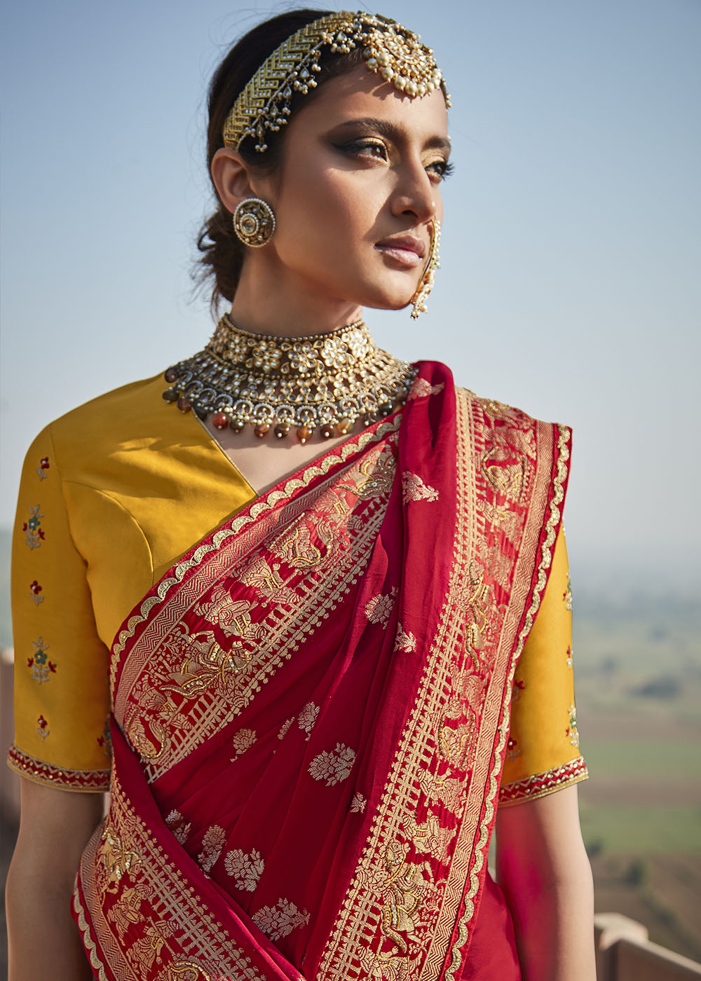 Radiant and Glamorous Red Woven Banarasi Silk Saree with Embroidered Blouse