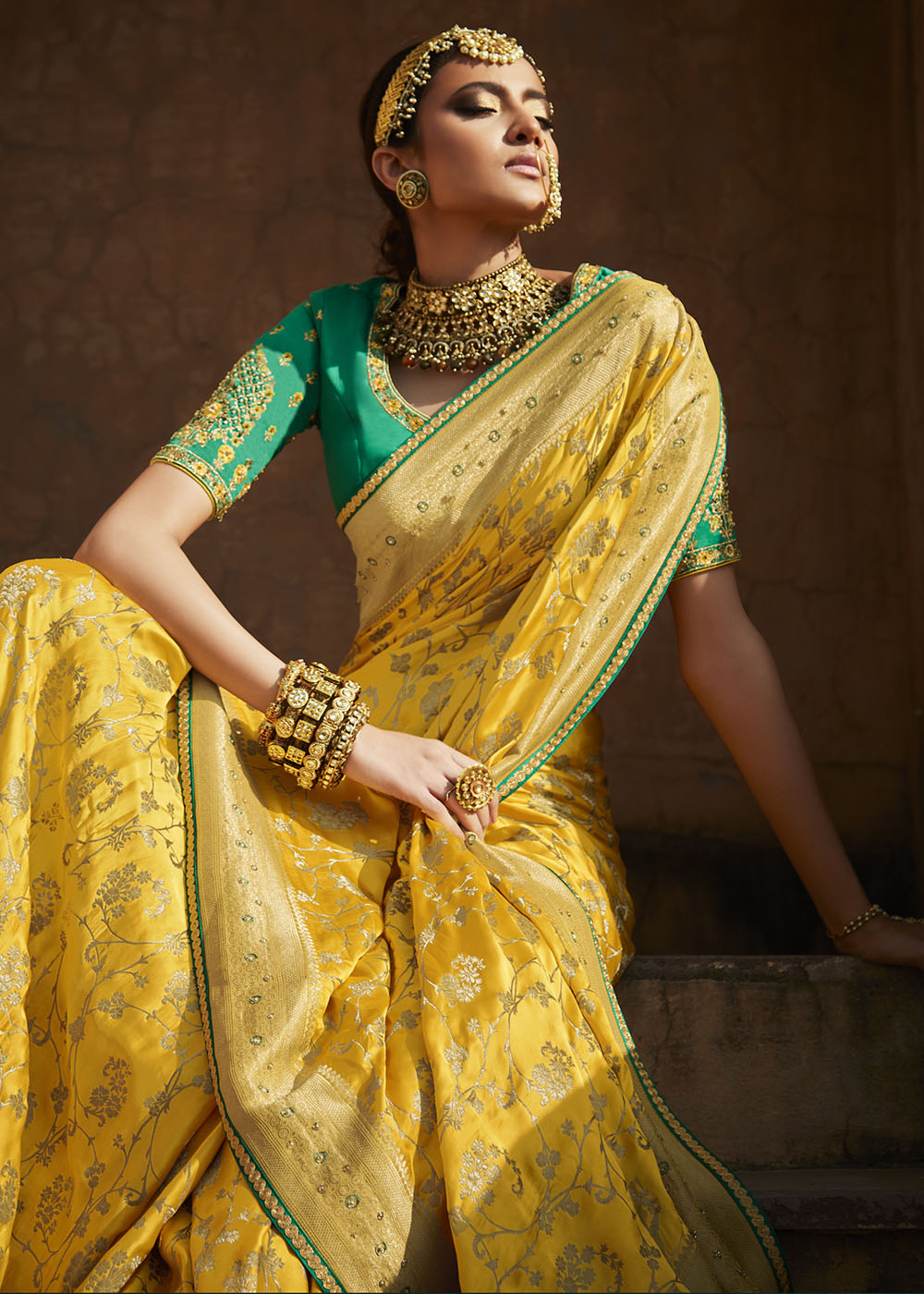 Elegant and Graceful Yellow Woven Banarasi Silk Saree with Embroidered Blouse