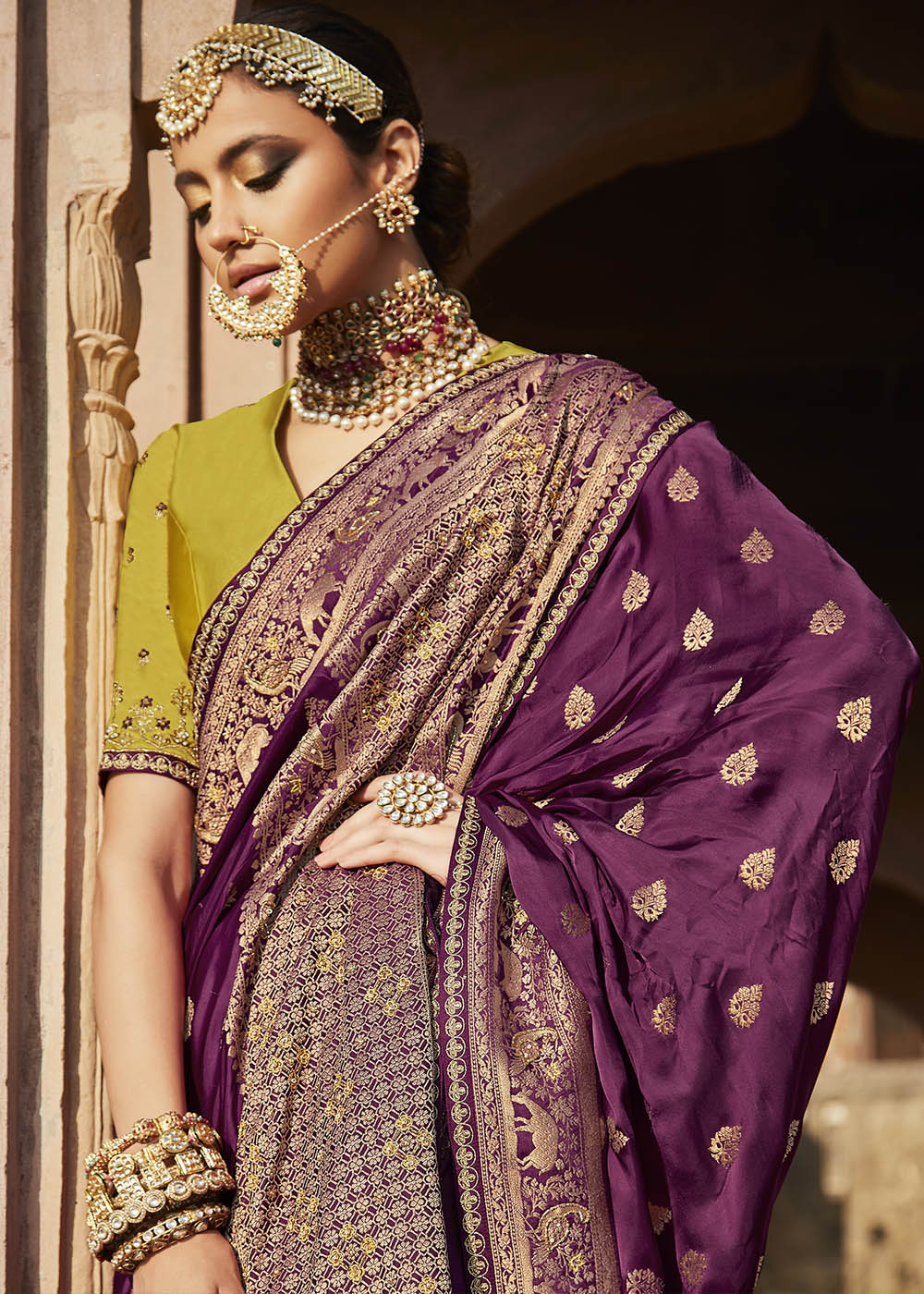 Regal and Luxurious Purple Woven Banarasi Silk Saree with Embroidered Blouse