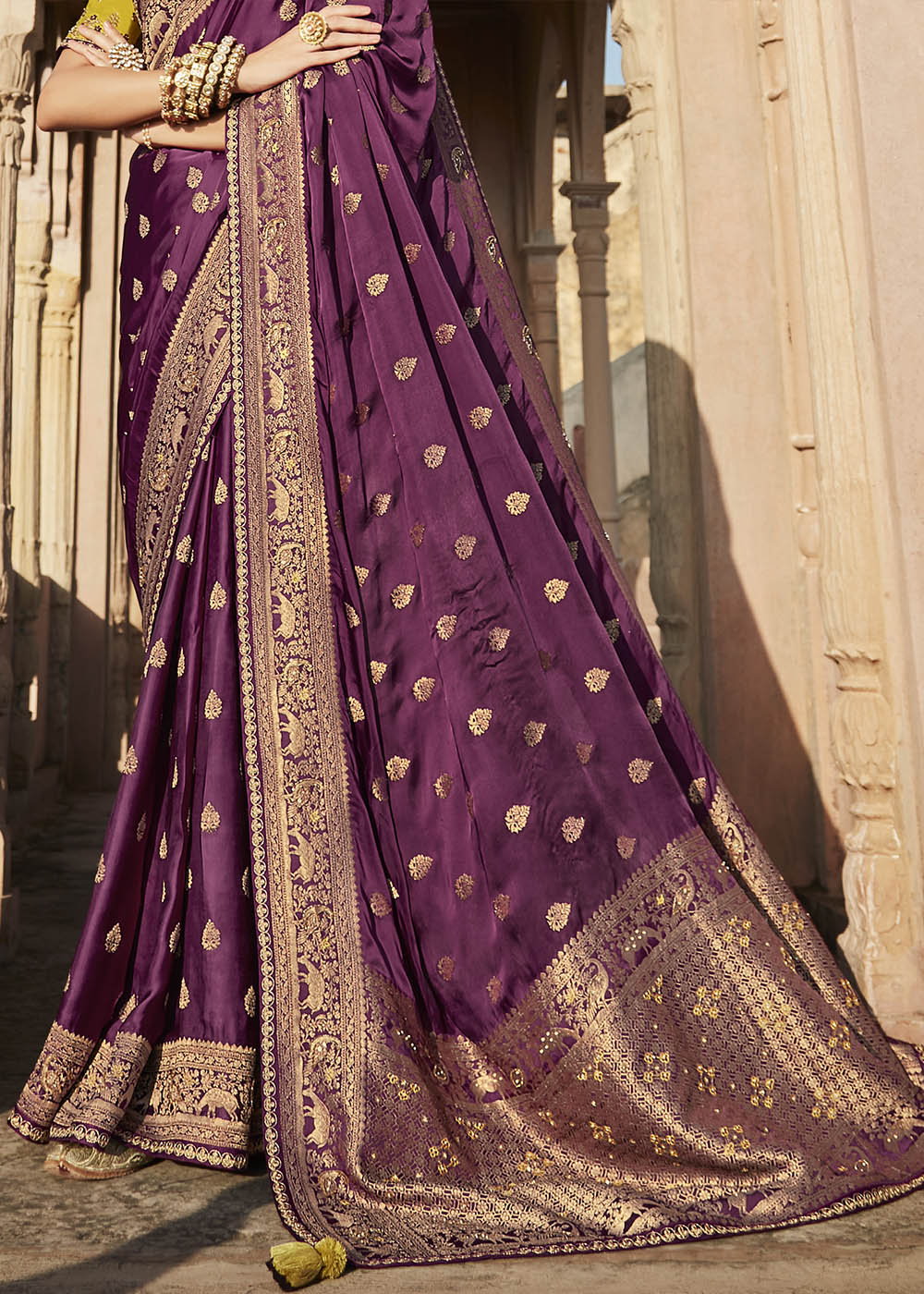 Regal and Luxurious Purple Woven Banarasi Silk Saree with Embroidered Blouse