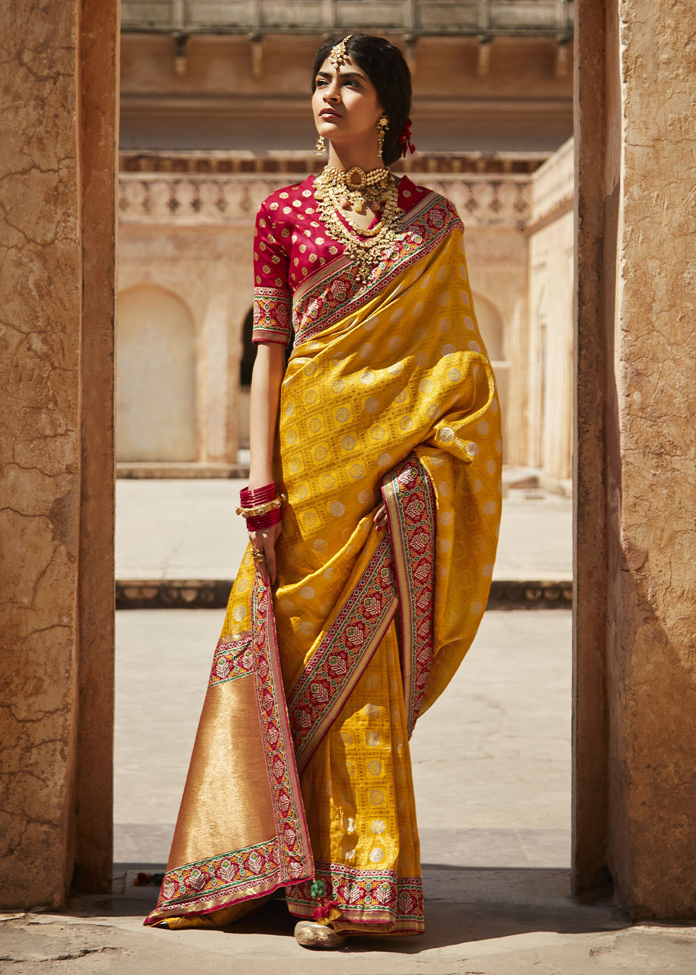 Sunshine Yellow Woven Silk Saree with Intricate Embroidered Blouse